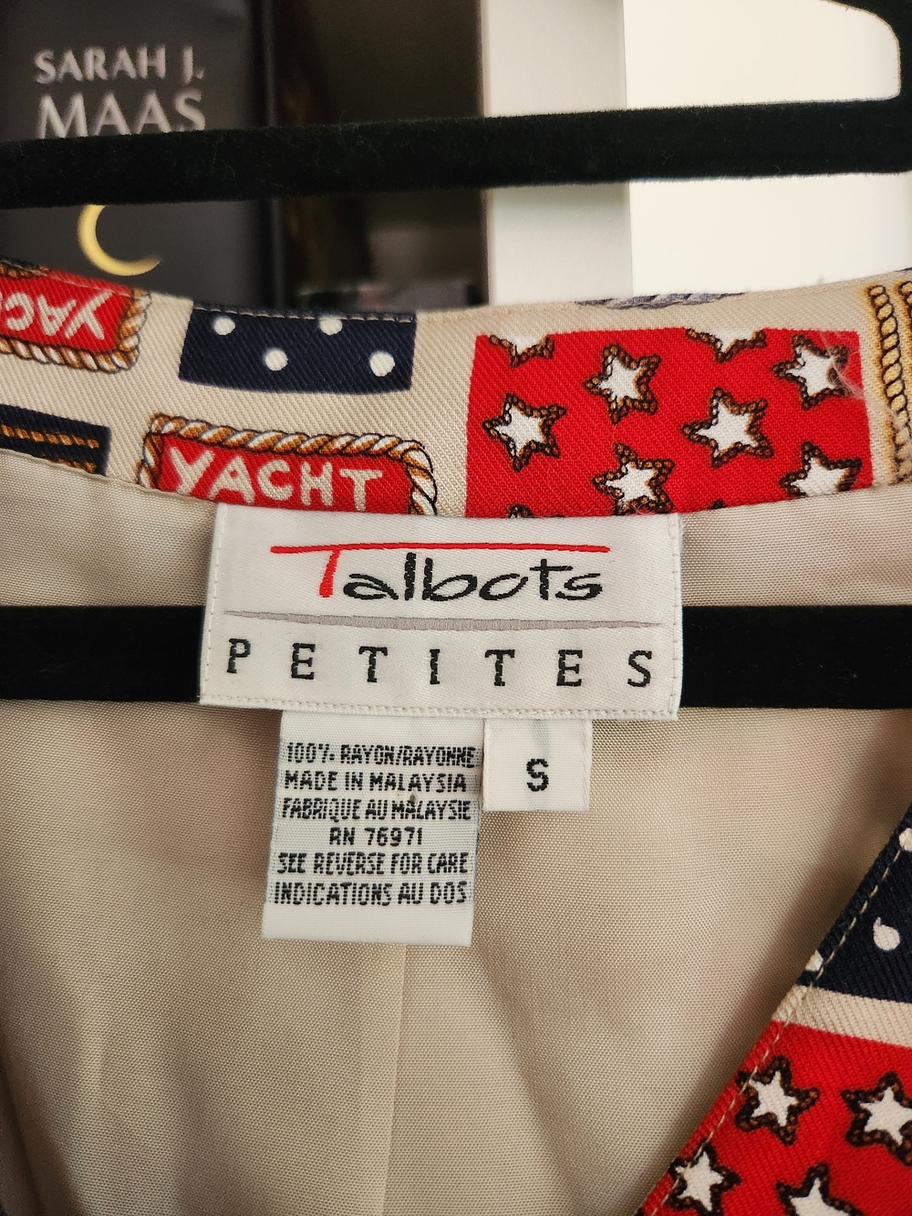 Talbots Petites Nautical Print Button-Front Sleeveless Top in Red, Navy & Cream - Picture 4 of 4